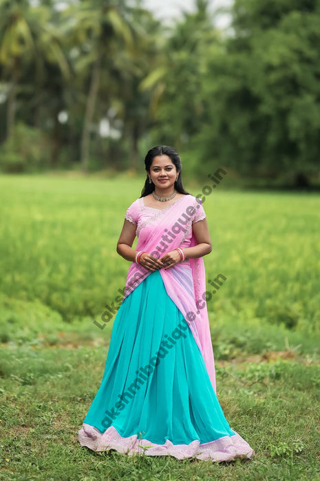 Georgette Half Saree (Stitched Skirt, Unstitched Blouse)