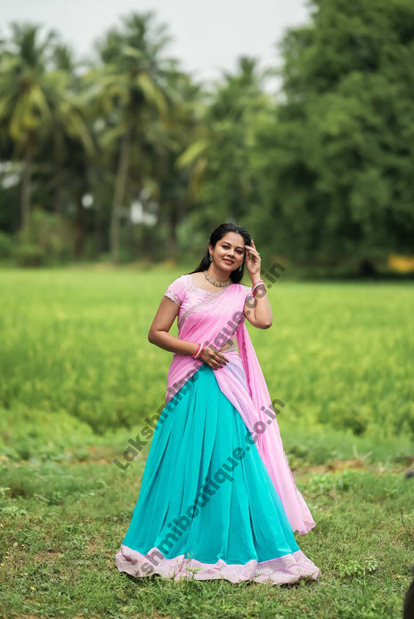 Georgette Half Saree (Stitched Skirt, Unstitched Blouse)