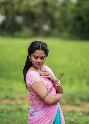 Georgette Half Saree (Stitched Skirt, Unstitched Blouse)
