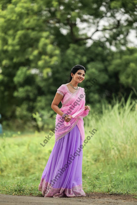 Georgette Half Saree (Stitched Skirt, Unstitched Blouse)